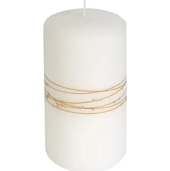 Svíčka Svíčka válec bílá se zlatými proužky 70x140 mm GALAXY