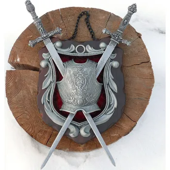 Replika zbraně HALLER Dekorativní nástěnný štít s meči a kyrysem