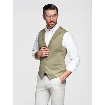 Pánská vesta Pánská strukturovaná pletená vesta na míru s klopami - olivová V1 OM-BLZV-0144 - XXL