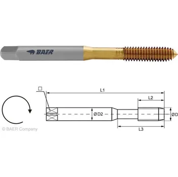 Závitořezný nástroj BAER HSSE-TiN tvářecí závitník (beztřískový), bez mazací drážky – DIN 371 (M4 - M10) M 6 x 1,0