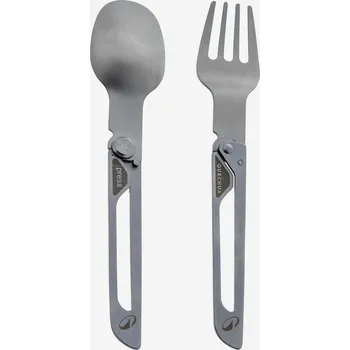 Kempingové nádobí QUECHUA Sada 2 nerezových skládacích příborů 900 (vidlička a lžíce) ZELENÁ