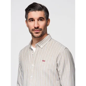 Pánská bavlněná košile REGULAR FIT s jemnými proužky - béžová V1 OM-SHOS-0170 - S
