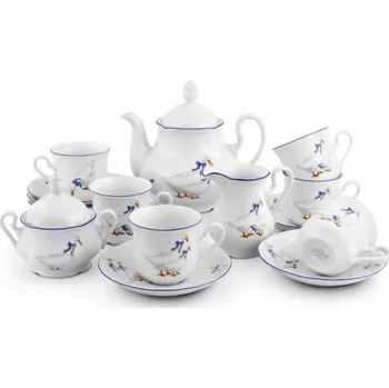 Čajová souprava, karlovarský porcelán Leander Loučky, Mary-Anne, husy, 15 dílná