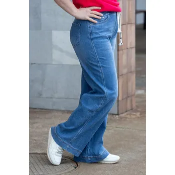 Dámské džíny M.SARA Široké džíny do gumy PETE [MQ518-4] Barva: Modrá, Velikost: 4XL