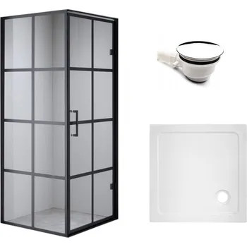 BPS-koupelny Čtvercový sprchový kout HYD-SK10A 80x80 černá/transparent + vanička HYD-SSV-ST02A bílá