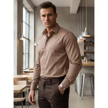 Pánská móda Dstreet Základní béžová pánská košile