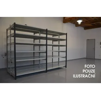 regál Regál oboustranný kovový – 190 x 1500 x 105 cm – 6 polic – bez zad – barvený pozink – samonosný – vysoká nosnost – Linde