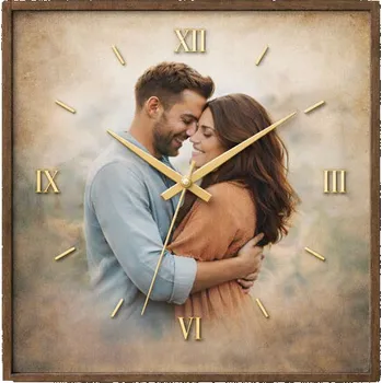 Hodiny Hodiny z vlastní fotografie – styl romantický portrét - 20x20 cm / Plast / Přehnané rysy