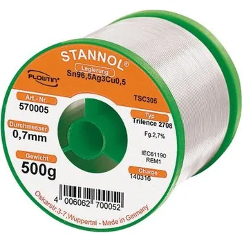 Příslušenství ke svářečce Bezolovnatá pájka Drát 0.7mm bod tání plus 217°C Trilence 2708 500g Stannol