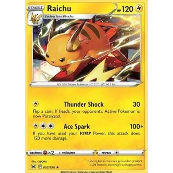 Karetní hra Pokémon LOR 053/196 Raichu - Lost Origin Stav: Near Mint, Verze: REVERSE HOLO