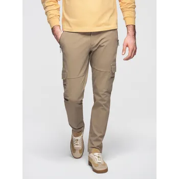 Pánská móda Pánské kalhoty STRAIGHT LEG s kapsami na zip - khaki V3 OM-PACG-0204 - M