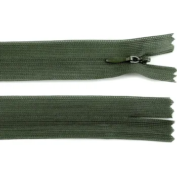 Zip Spirálový zip skrytý No 3 délka 50 cm dederon, malé, 327 zelená olivová
