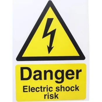 Značení Tabulka nebezpečí a varování, Plast, Žlutá/černá text: Danger Electric Shock Risk Angličtina Elektrické Značka