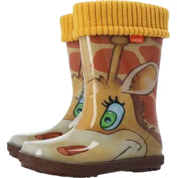 Dívčí holínky DÍVČÍ HOLÍNKY zateplené Demar žirafa hnědá/žlutá