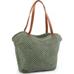 Háčkovavá kabelka z rafie - lýka se zipem 47x36 cm - 1 ks - 2 zelenkavá