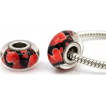 Korálek Korálek 34 ANY černý s červenými srdíčky skleněný - TOPBEADS