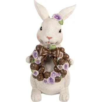 Dekorace králík s čoko věncem a maceškami - 17*16*30 cm
