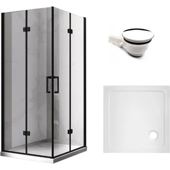 BPS-koupelny Čtvercový sprchový kout HYD-SK08B 80x80 černá/transparent + vanička HYD-SSV-ST02A bílá