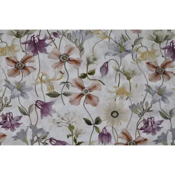 Galanterie Úplet Květiny na ecru BIO (E) (Kvalitní úplet z Holandska)