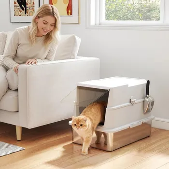 Toaleta pro kočku Kočičí toaleta pro kočky do 15 kg | světle šedá