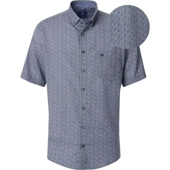 Pánská košile Pánská lněná vzorovaná košile nadměrné velikosti s krátkým rukávem Redmond 251155999-10 tmavě modrá/bílá (4XL)