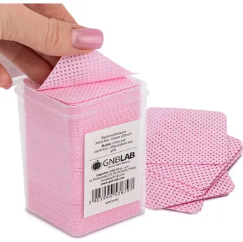 GNB LAB Perforované bezprašné tampony na nehty 5x5 cm 12 vrstev v krabičce růžové 200 ks