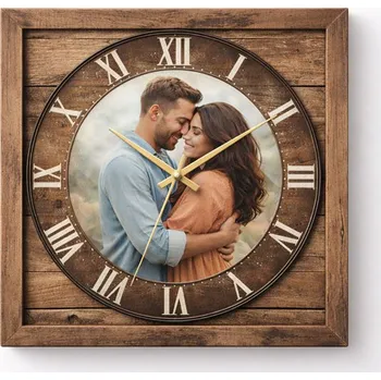 Hodiny Hodiny z vlastní fotografie – styl dřevo - 20x20 cm / Plast / Karikatura