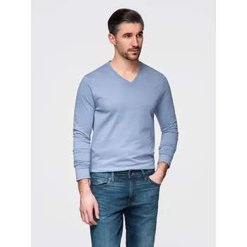 Pánské tričko s dlouhým rukávem bez potisku a výstřihem do V - modrá džínovina V9 OM-LSBL-0108 - XXL