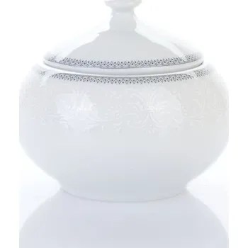 Cukřenka Cukřenka, český porcelán, Opal, 0,2 l, bílá krajka, šedý lem, Thun 1794