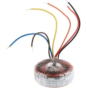 Transformátor Toroidní transformátor, počet výstupů: 2, sekundární napětí: 2 x 12V ac, Měděný vodič, ukončovací vodič, 80 (Dia.) x