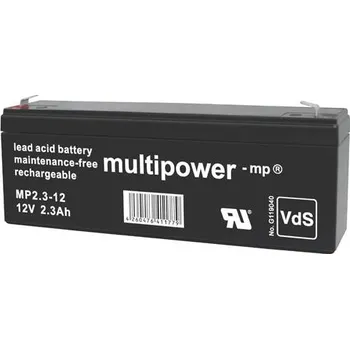 multipower MP2,3-12 MP2.3-12 olověný akumulátor 12 V 2.3 Ah olověný se skelným rounem (š x v x h) 178 x 6.6 x 34 mm plochý konektor 4,8 mm bezúdržbové,
