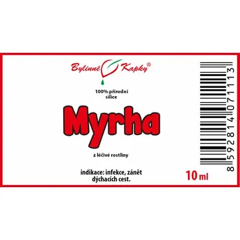 Doplněk stravy Bylinné kapky s.r.o. Myrha - 100 % přírodní silice - esenciální (éterický) olej 10 ml