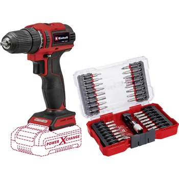 Einhell Power X-Change TE-CD 18/40 Li BL aku vrtací šroubovák, 18 V Li-Ion vč. 33dílné sady bitů, bez nabíječky, bez akumulátoru, 2525945 plus 2936799