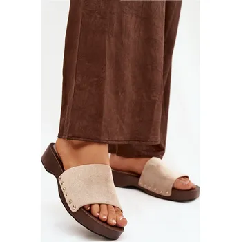 Dámské žabky Dámské pantofle s zlatými sponami béžové Ferinna 36