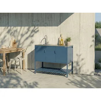 Kuchyňská linka Venkovní kuchyňská linka modrá nerezová ocel třídveřová skříňka s horní částí dřez a sifon zahradní kuchyně jídelna Beliani