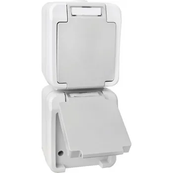 Elektrická zásuvka Peranova 102437 spínání ve vlhkých místnostech dvojitá zásuvka Pera světle šedá, tmavě šedá 1 ks