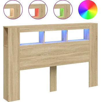 Čelo Postele s LED RGB a policí, dřevotříska, dub Sonoma, 160x18,5x10
