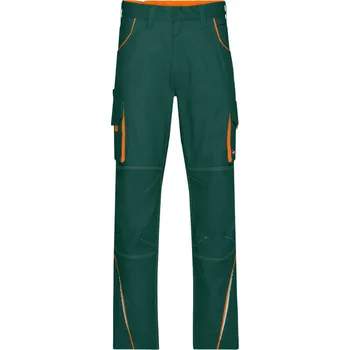 montérky James & Nicholson Kalhoty JN Color do pasu, pracovní COT02847Ms49m6-dark green/ 42 Zelená tmavá/oranžová