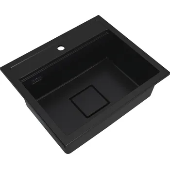 Granitový dřez Gamma Quadro 5850, 1-komorový granitový dřez 580x495x220 mm, černá, GMA-ZLE000229