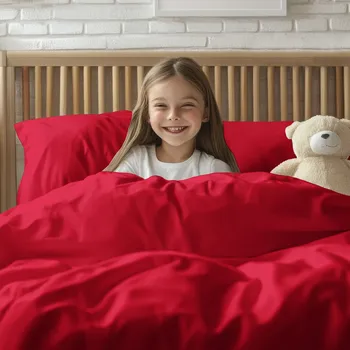 Povlečení Dětské bavlněné povlečení do postýlky Moni MO-050 Červené Do postýlky 90x130 a 40x60 cm