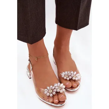 Dámská obuv Průhledné sandály na nízkém podpatku s ozdobnými detaily D&A MR52-229 stříbrné 40