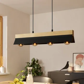 Osvětlení EGLO Závěsná lampa Tarrafo černá, přírodní dřevo, 4 světla černá, světlé dřevo 4 x 40 W - Doprava zdarma