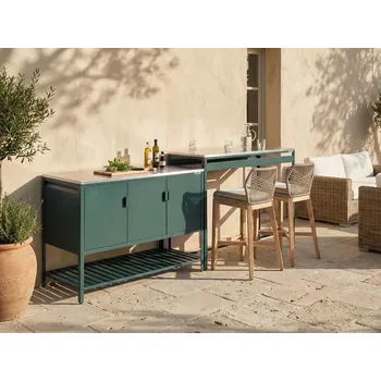 Zahradní sestava Venkovní kuchyňská skříňka s dřezem a barový stůl zelený nerezová ocel zahradní kuchyně jídelna Beliani