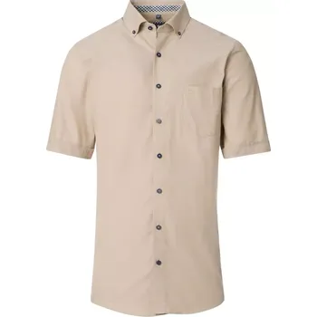 Pánská košile Velká pánská hladká bavlněná košile s krátkým rukávem Redmond 251055999-200 béžová (3XL)
