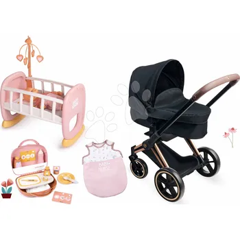 Kočárek Set kočárek trojkombinace s kolébkou pro panenku Cybex Black 3in1 Pram Corolle a spací pytel s kufříkem