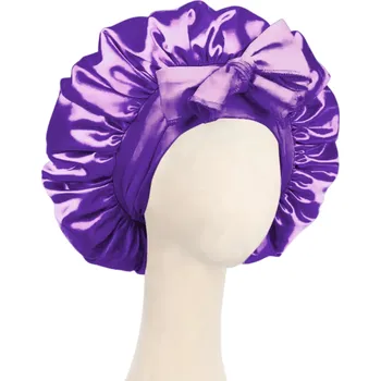 Čepice Unisex saténová čepice na spaní Hedvábí Nastavitelná tmavě fialová