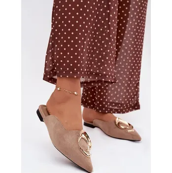 Dámské žabky Dámské nazouváky Mule s ozdobným zlatým detailem tmavě béžové Galvella 36