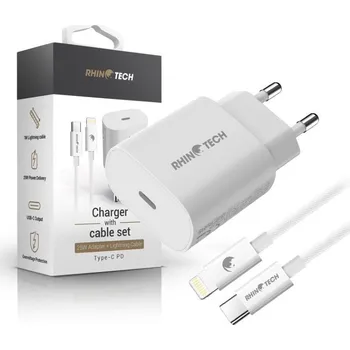 Telefonní příslušenství RhinoTech 25W PD nabíjecí adaptér s kabelem USB-C na Lightning 27W 1M bílá