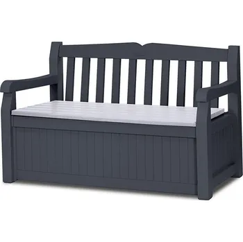 Zahradní lavice Venkovní lavice s úložným boxem 2v1 plast, tmavě šedá (grafit), dvojsedák, 140 cm