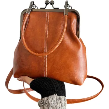 Dámská kabelka vintage styl 19 x 5 x 20 cm Elegantní menší taška přes rameno Umělá kůže a polyester hnědá